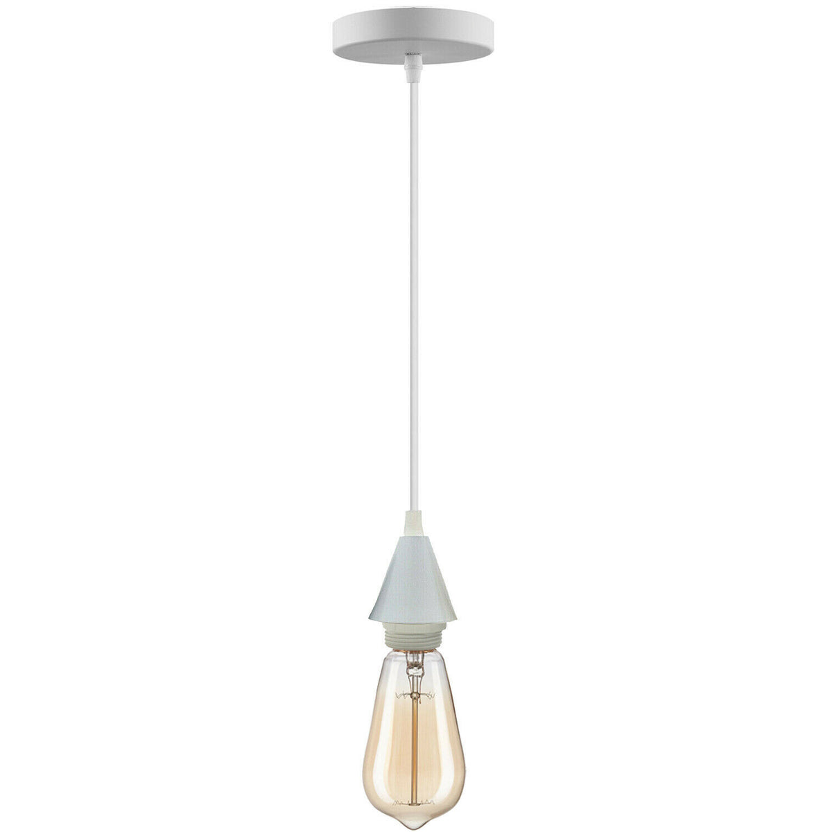 White Pendant Light – Barn or Curvy Shade, Optional Chain, E27 - White, No Shade, ST64 LED Bulb 4W