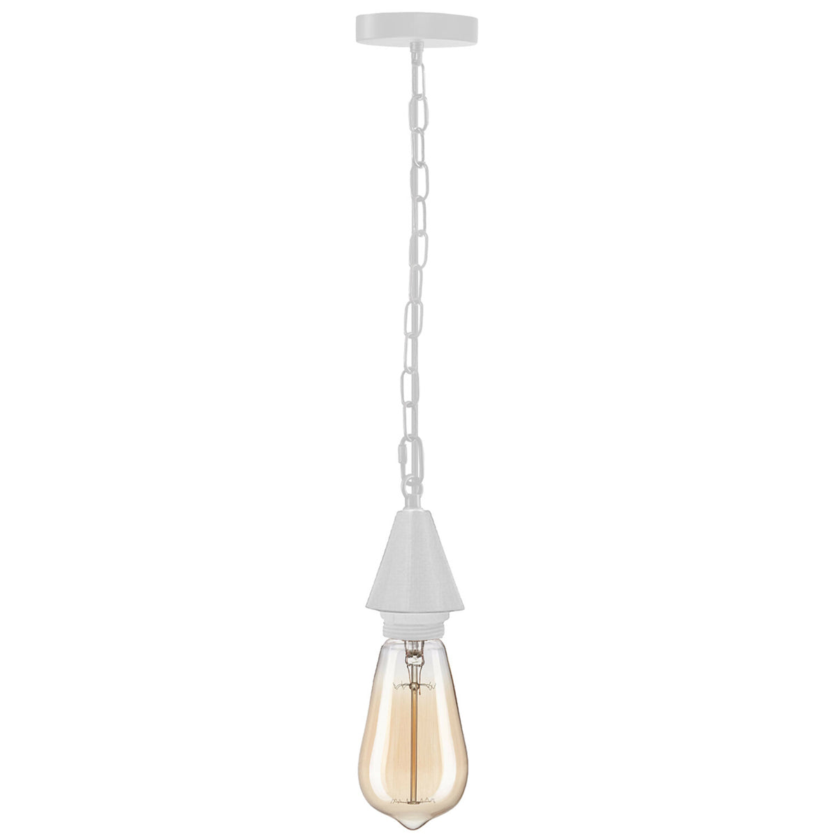 White Pendant Light – Barn or Curvy Shade, Optional Chain, E27 - White, No Shade, Chain, Without Bulb