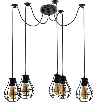 5 Light Spider Pendant – Black Pear Cages, 2 m Cables, E27 - photo 2