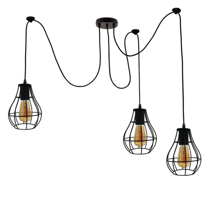 3 Light Spider Pendant – Black Pear Cages, 2 m Cables, E27 - photo 2