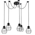 5 Light Spider Pendant – Black Pear Cages, 2 m Cables, E27 - Black, Cage Black, Without Bulb