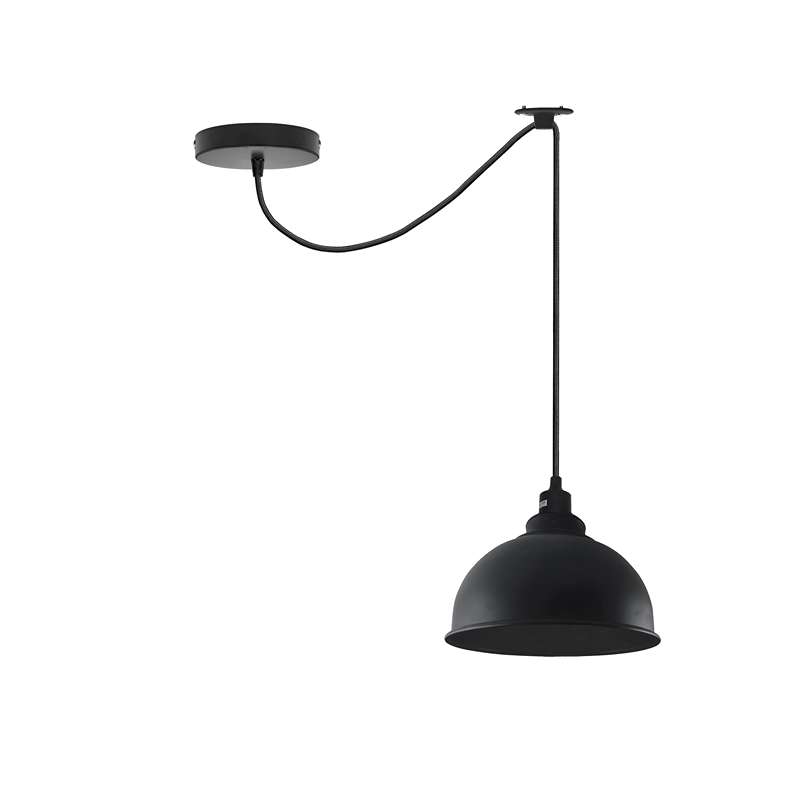 Silicone Swag Pendant Light – 2 m Fabric Cable, Shade Options, E27 - Black, Curvy 21 cm Black, Without Bulb