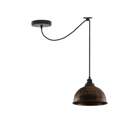 Silicone Swag Pendant Light – 2 m Fabric Cable, Shade Options, E27 - Black, Curvy 21 cm Brushed Copper, Without Bulb