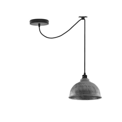 Silicone Swag Pendant Light – 2 m Fabric Cable, Shade Options, E27 - Black, Curvy 21 cm Brushed Silver, Without Bulb