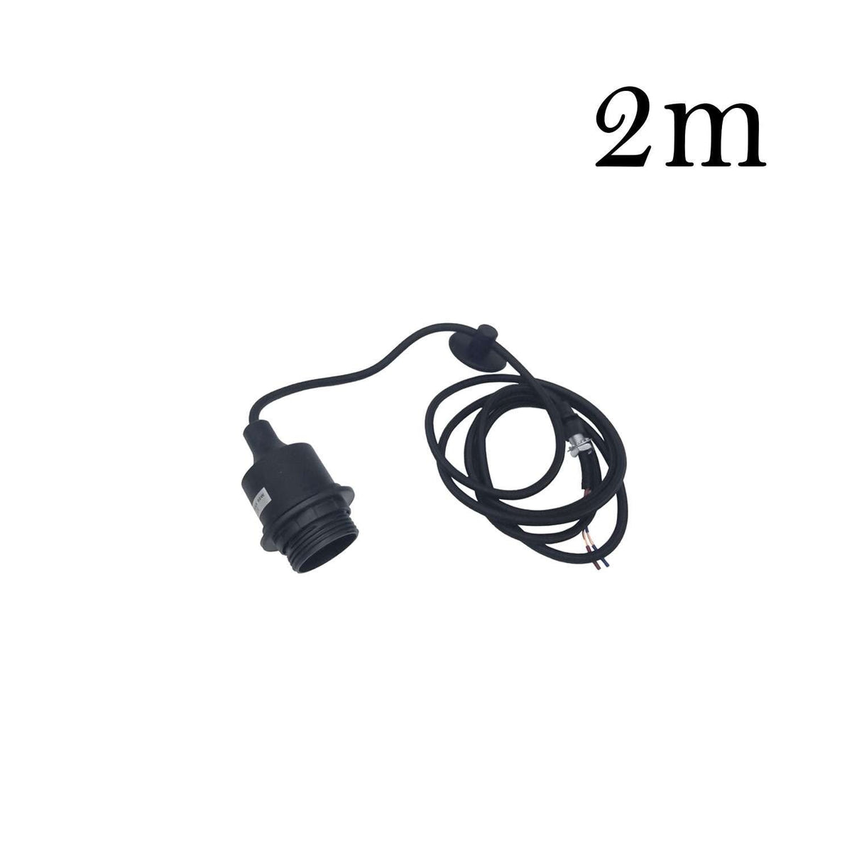 Silicone Swag Pendant Light – 2 m Fabric Cable, Shade Options, E27 - Black, No Shade, Holder Only, Without Bulb