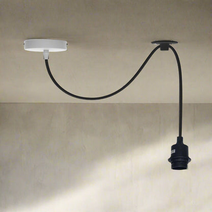 Silicone Swag Pendant Light – 2 m Fabric Cable, Shade Options, E27 - Black, No Shade, Without Bulb