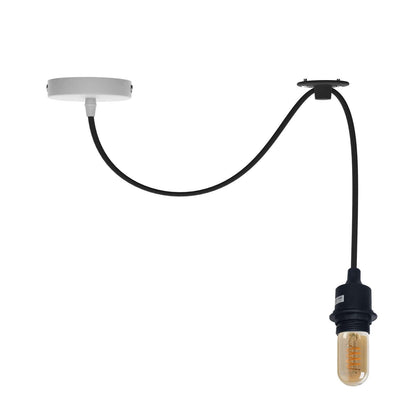 Silicone Swag Pendant Light – 2 m Fabric Cable, Shade Options, E27 - Black, No Shade, ST45 LED Bulb 4W