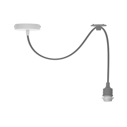 Silicone Swag Pendant Light – 2 m Fabric Cable, Shade Options, E27 - Grey, No Shade, Without Bulb