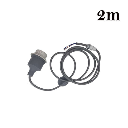 Silicone Swag Pendant Light – 2 m Fabric Cable, Shade Options, E27 - Grey, No Shade, Holder Only, Without Bulb