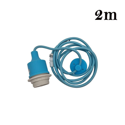 Silicone Swag Pendant Light – 2 m Fabric Cable, Shade Options, E27 - Light Blue, No Shade, Holder Only, Without Bulb