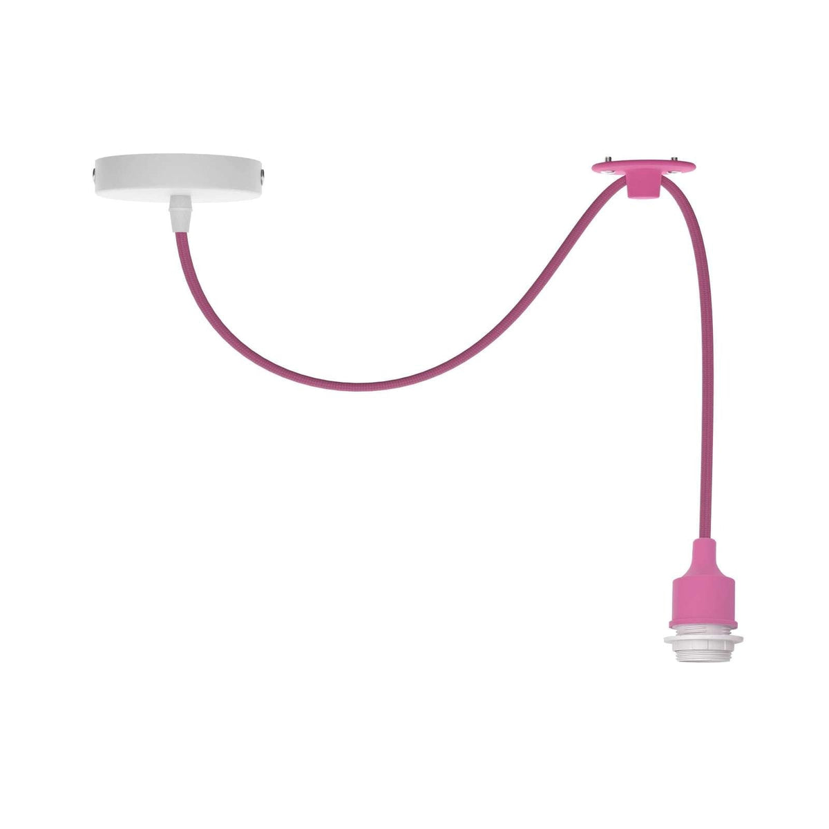 Silicone Swag Pendant Light – 2 m Fabric Cable, Shade Options, E27 - Pink, No Shade, Without Bulb