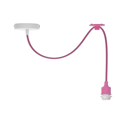 Silicone Swag Pendant Light – 2 m Fabric Cable, Shade Options, E27 - Pink, No Shade, Without Bulb