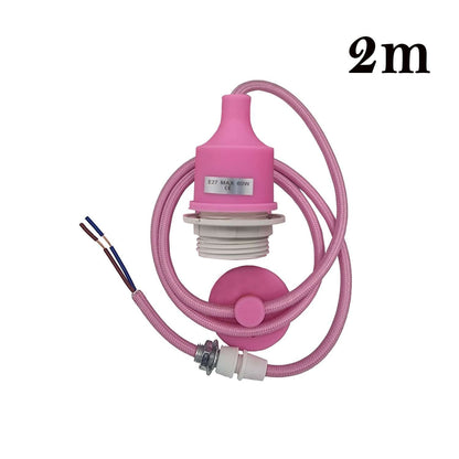 Silicone Swag Pendant Light – 2 m Fabric Cable, Shade Options, E27 - Pink, No Shade, Holder Only, Without Bulb