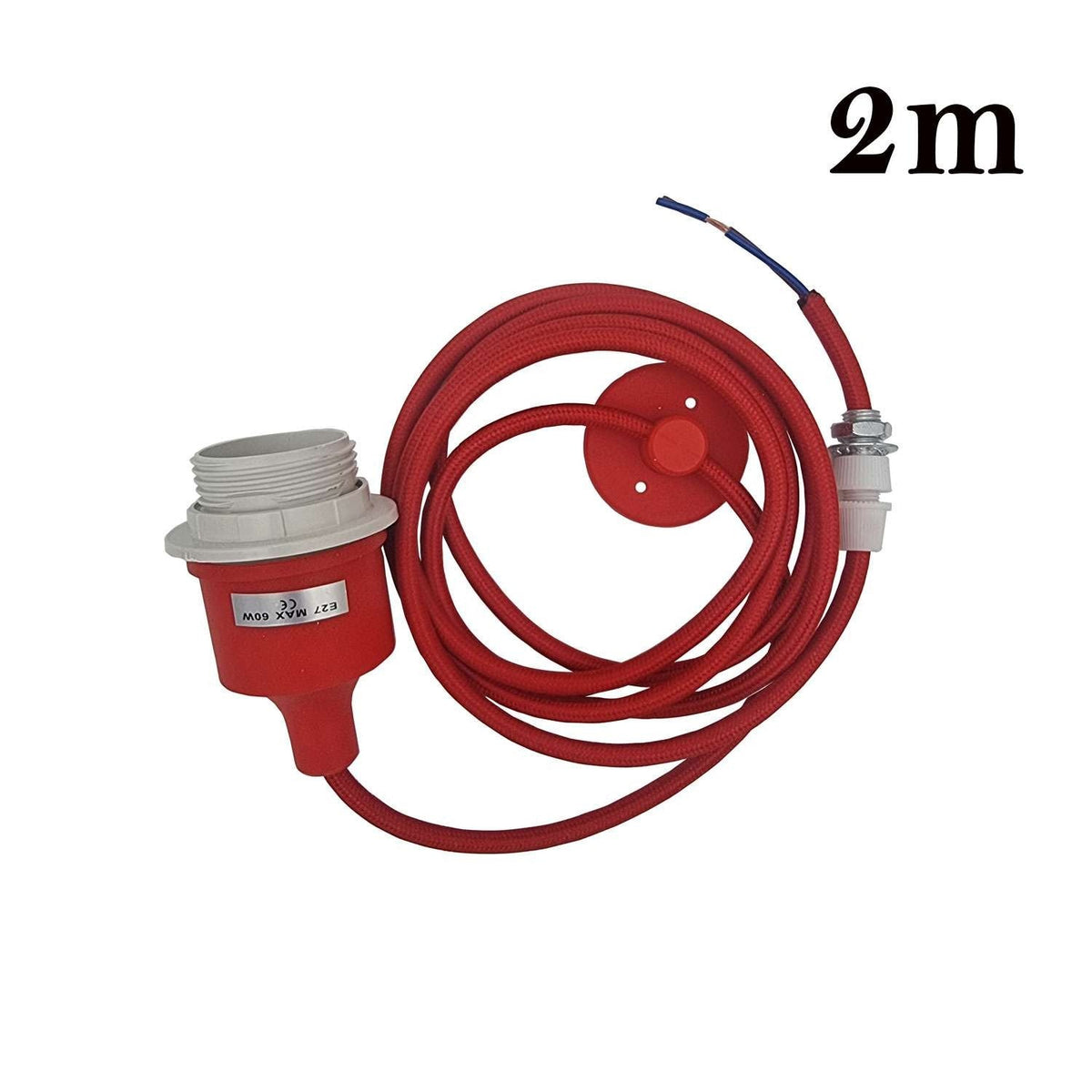 Silicone Swag Pendant Light – 2 m Fabric Cable, Shade Options, E27 - Red, No Shade, Holder Only, Without Bulb