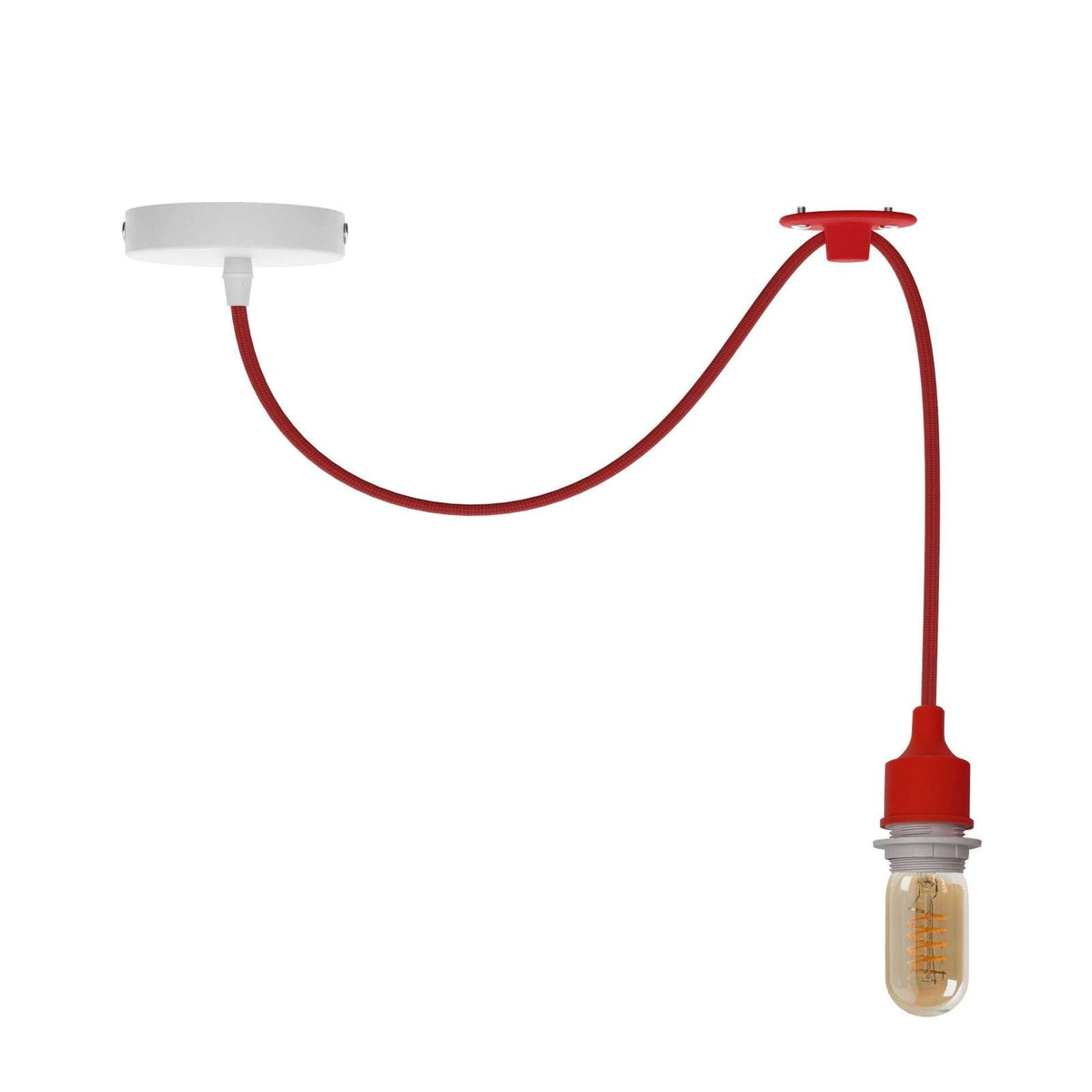 Silicone Swag Pendant Light – 2 m Fabric Cable, Shade Options, E27 - Red, No Shade, ST45 LED Bulb 4W