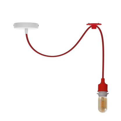 Silicone Swag Pendant Light – 2 m Fabric Cable, Shade Options, E27 - Red, No Shade, ST45 LED Bulb 4W