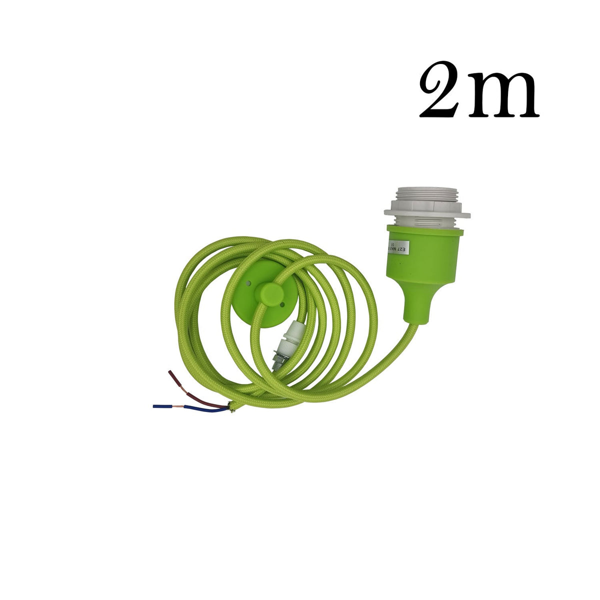 Silicone Pendant Light Set – Light Green Fabric Cable, E27 - Light Green, Holder Set Only, 2 m Cable, Without Bulb