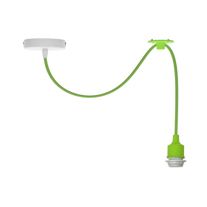 Silicone Pendant Light Set – Light Green Fabric Cable, E27 - Light Green, With White Ceiling Rose, Without Bulb