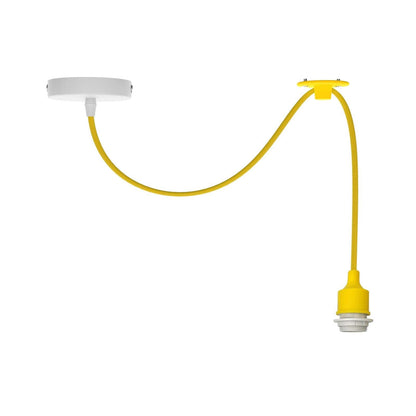Silicone Swag Pendant Light – 2 m Fabric Cable, Shade Options, E27 - Yellow, No Shade, Without Bulb