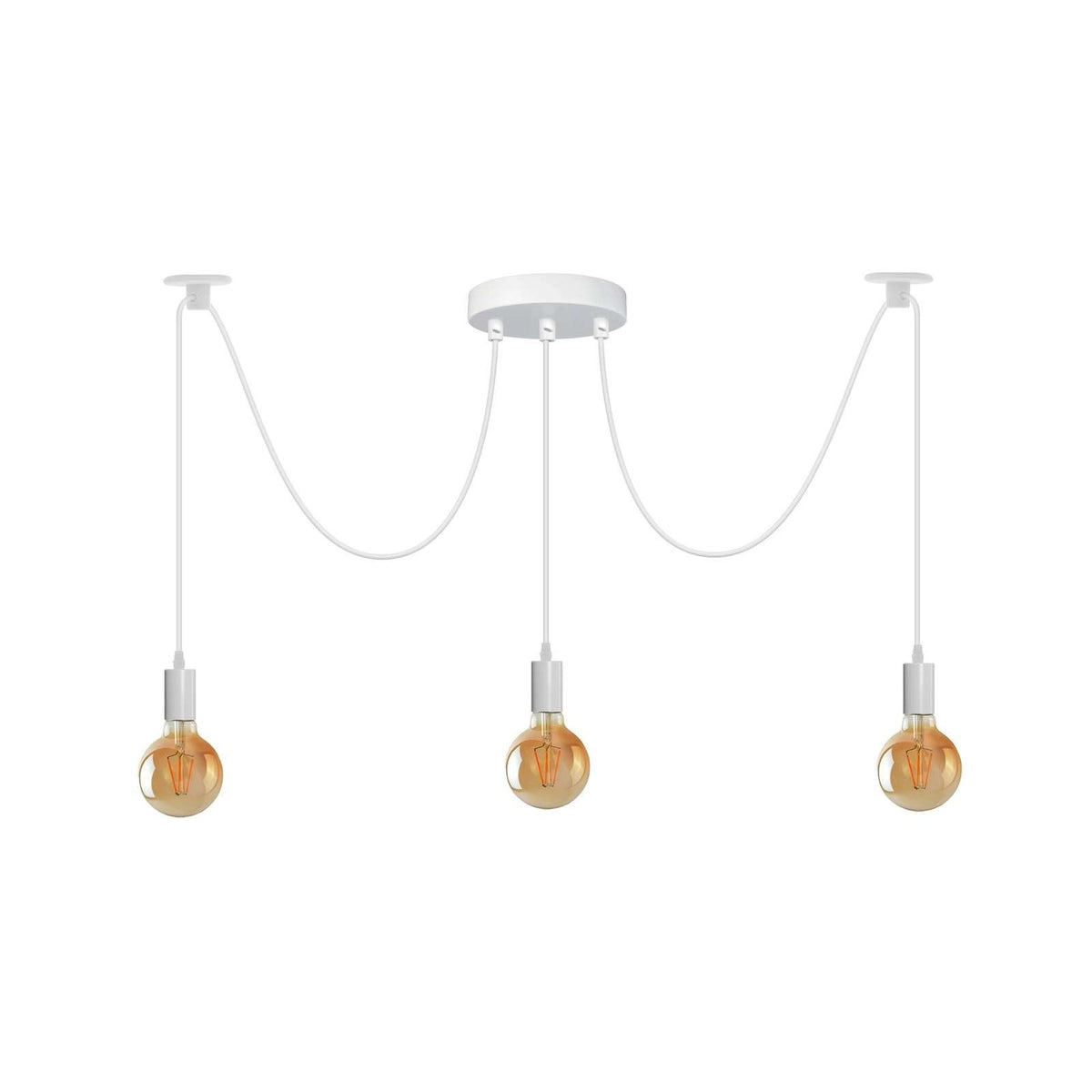3-Light Spider Pendant – Silicone Holders, White or Mixed Colours, E27 - White, No Shade, Without Bulb