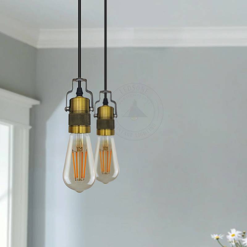 Brass Pendant Lamp Holder 1 m – Tilting E27 Holder, Single or Pair - photo 2