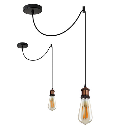 Pendant Light Fitting – Brass or Copper E27, Swag Hook Option - Without Bulb, Copper, No Shade Pack of 2