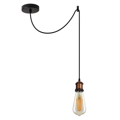Pendant Light Fitting – Brass or Copper E27, Swag Hook Option - Without Bulb, Copper, No Shade