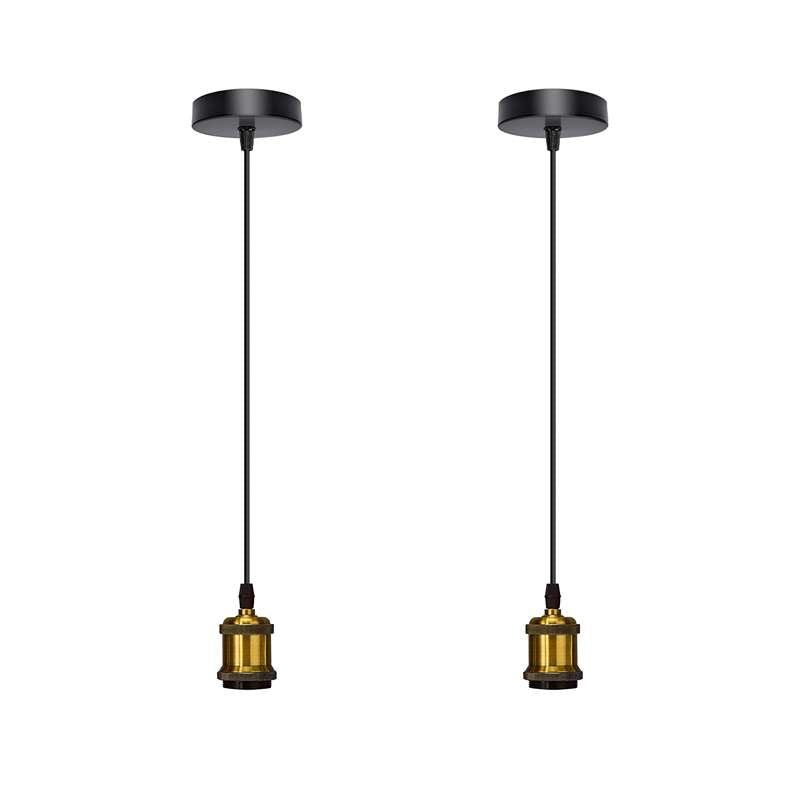 Pendant Light Fitting – Brass or Copper E27, Swag Hook Option - Without Bulb, Yellow Brass, No Shade Pack of 2
