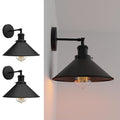 Black Swing Arm Wall Light with Flat Cone Shade – Pack of 2 - Black, No Shade, Without Bulb