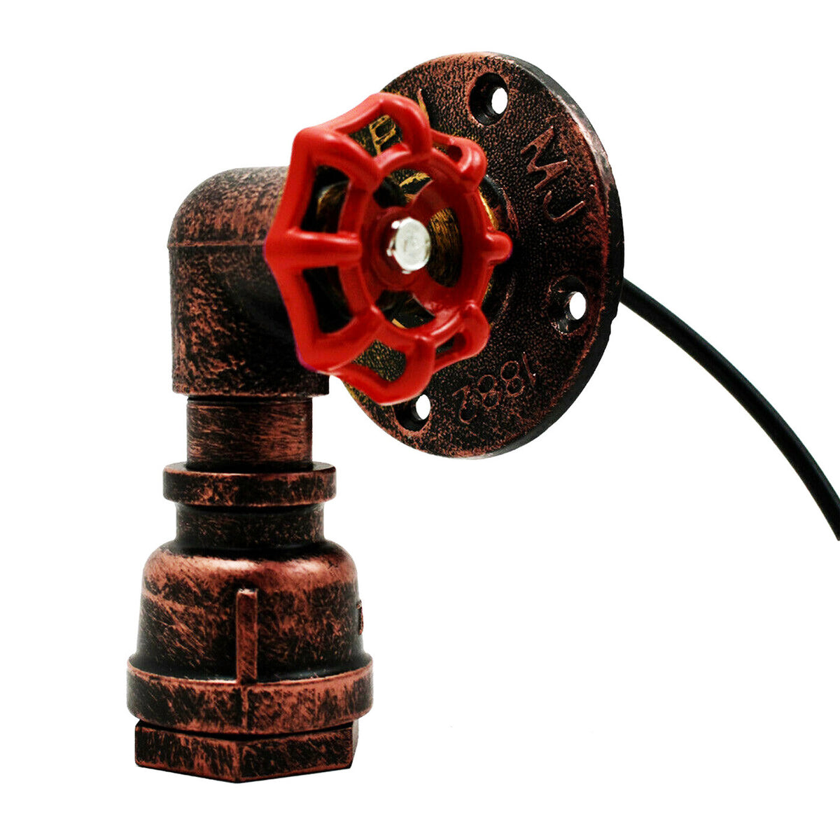 Steampunk Water Pipe Wall Light with Red Valve – Rustic Red, E27