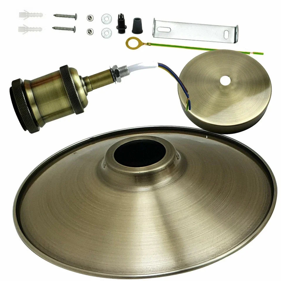 Green Brass Pendant Light – Flat Cone or Flat Shade, E27 - photo 3