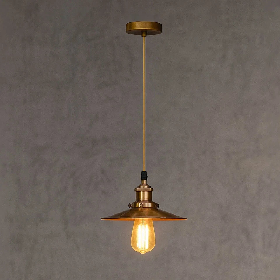 Green Brass Pendant Light – Flat Cone or Flat Shade, E27 - photo 4