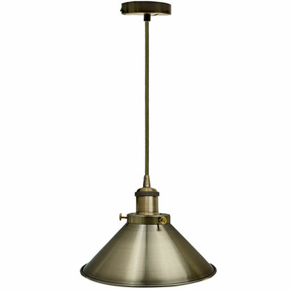 Green Brass Pendant Light – Flat Cone or Flat Shade, E27 - Green Brass, Flat Cone 22 cm Green Brass, Without Bulb