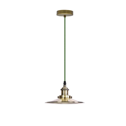 Green Brass Pendant Light – Flat Cone or Flat Shade, E27 - Green Brass, Flat Green Brass, Without Bulb