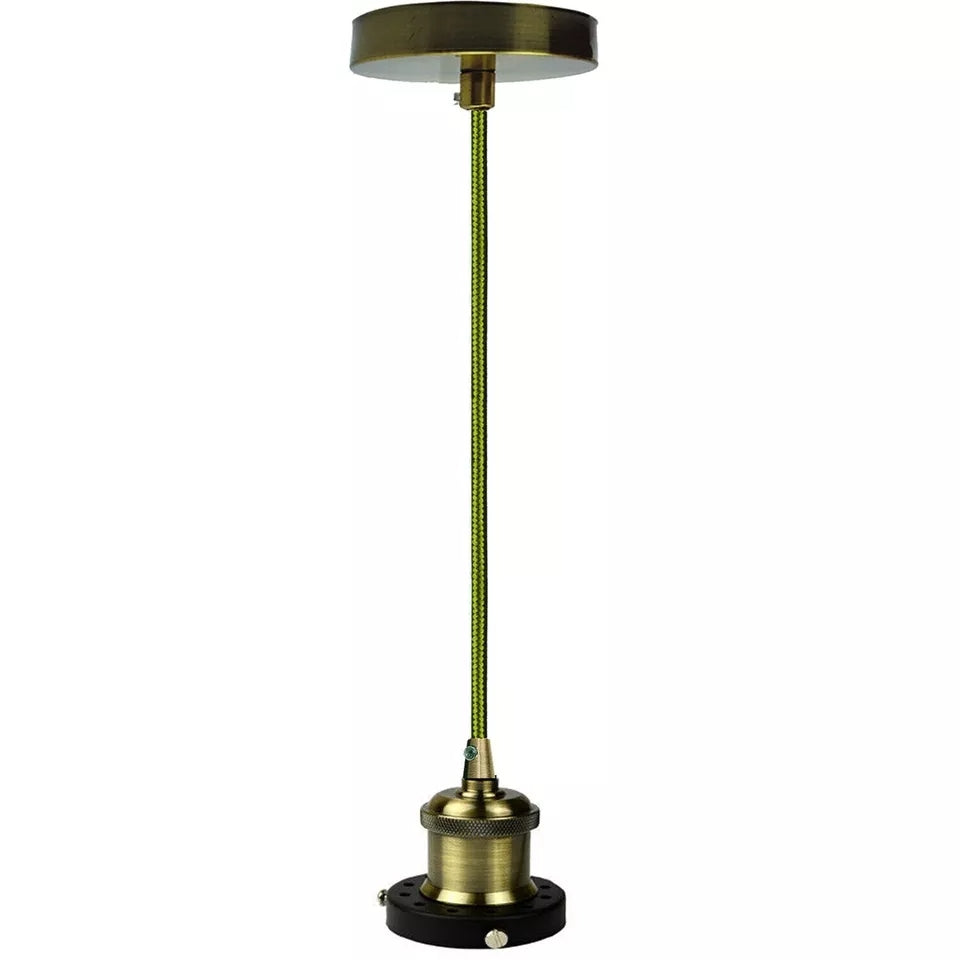 Green Brass Pendant Light – Flat Cone or Flat Shade, E27 - Green Brass, No Shade, with Shade Ring, Without Bulb