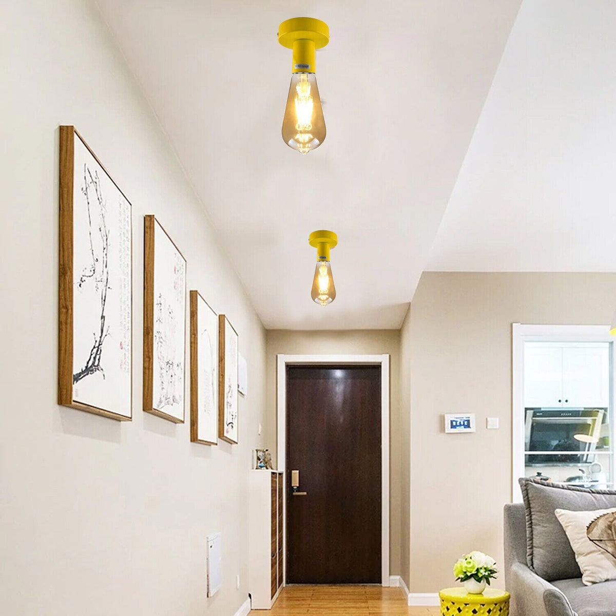 Flush Ceiling Lamp Holder – E27, 7 Colours, Optional Cage & Bulb - photo 3