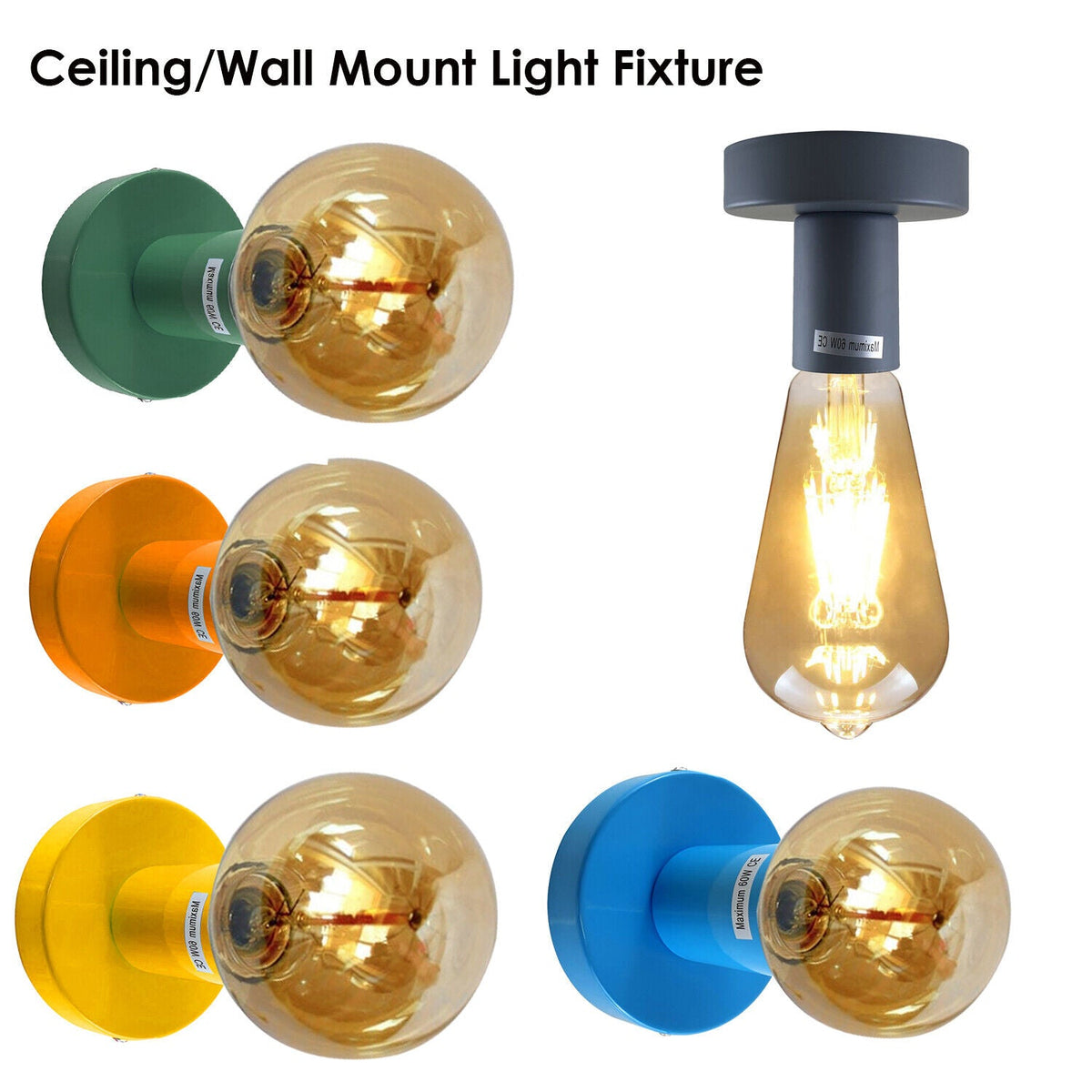 Flush Ceiling Lamp Holder – E27, 7 Colours, Optional Cage & Bulb - photo 4