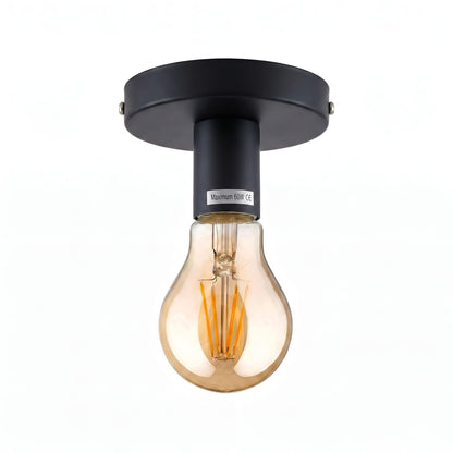 Flush Ceiling Lamp Holder – E27, 7 Colours, Optional Cage & Bulb - Black, No Shade, A60 LED Bulb 4W