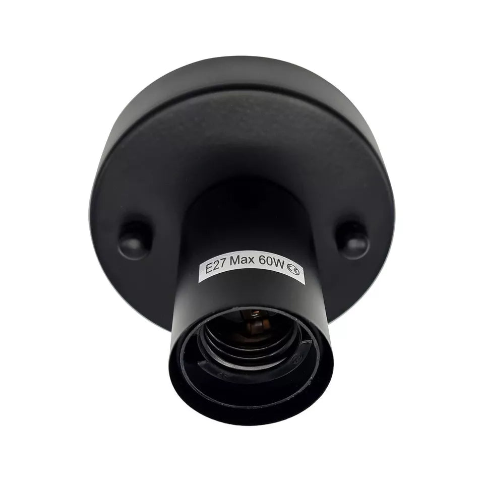 Flush Ceiling Lamp Holder – E27, 7 Colours, Optional Cage & Bulb - Black, No Shade, Without Bulb