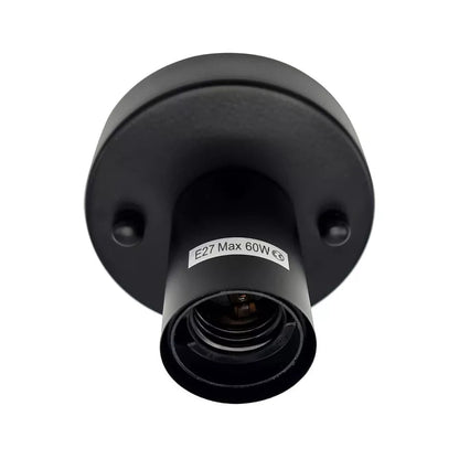 Flush Ceiling Lamp Holder – E27, 7 Colours, Optional Cage & Bulb - Black, No Shade, Without Bulb