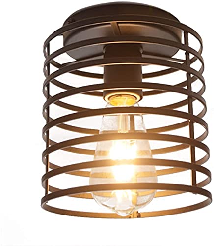 Flush Ceiling Lamp Holder – E27, 7 Colours, Optional Cage & Bulb - Black, Round Cage Black, Without Bulb