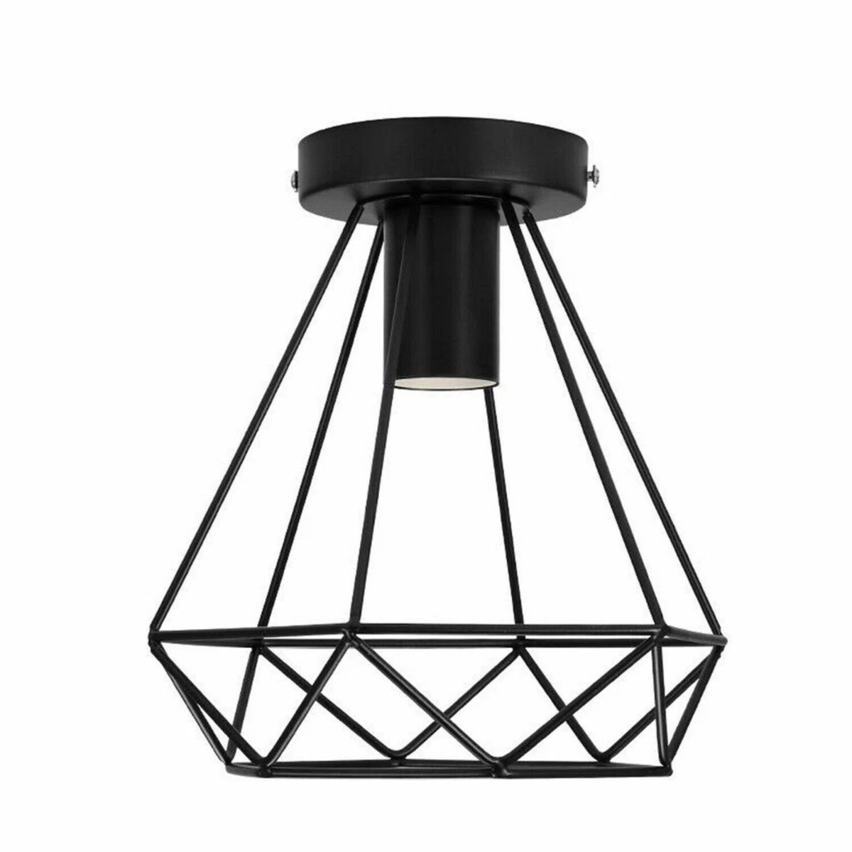 Flush Ceiling Lamp Holder – E27, 7 Colours, Optional Cage & Bulb - Black, Wire Cage Black, Without Bulb