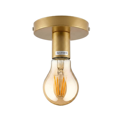 Flush Ceiling Lamp Holder – E27, 7 Colours, Optional Cage & Bulb - Gold, No Shade, A60 LED Bulb 4W
