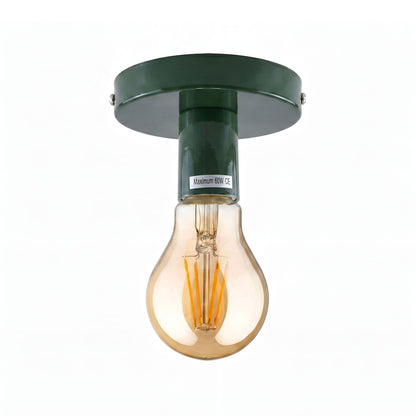 Flush Ceiling Lamp Holder – E27, 7 Colours, Optional Cage & Bulb - Green, No Shade, A60 LED Bulb 4W