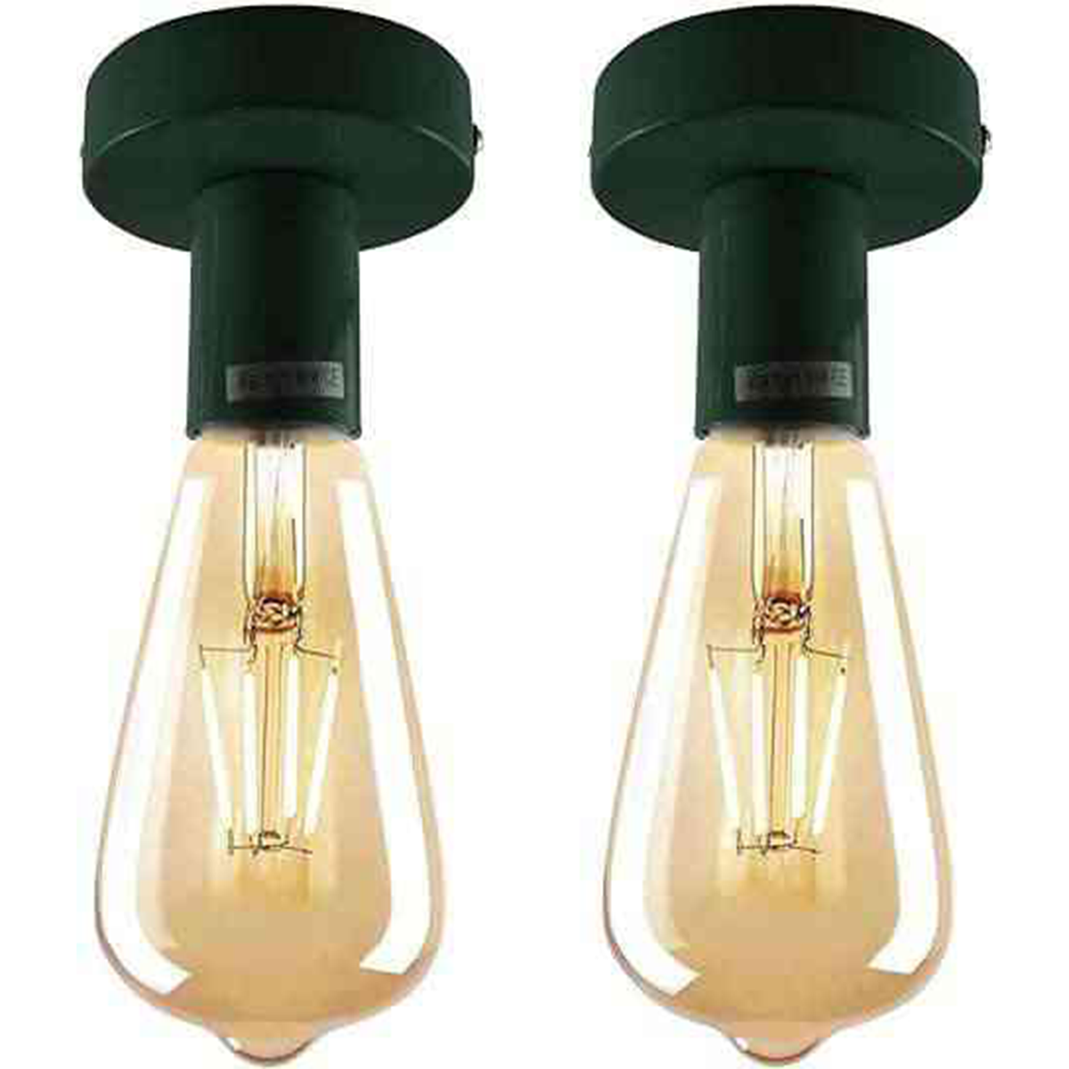 Flush Ceiling Lamp Holder – E27, 7 Colours, Optional Cage & Bulb - Green, No Shade, Pack of 2 with ST64 Bulbs