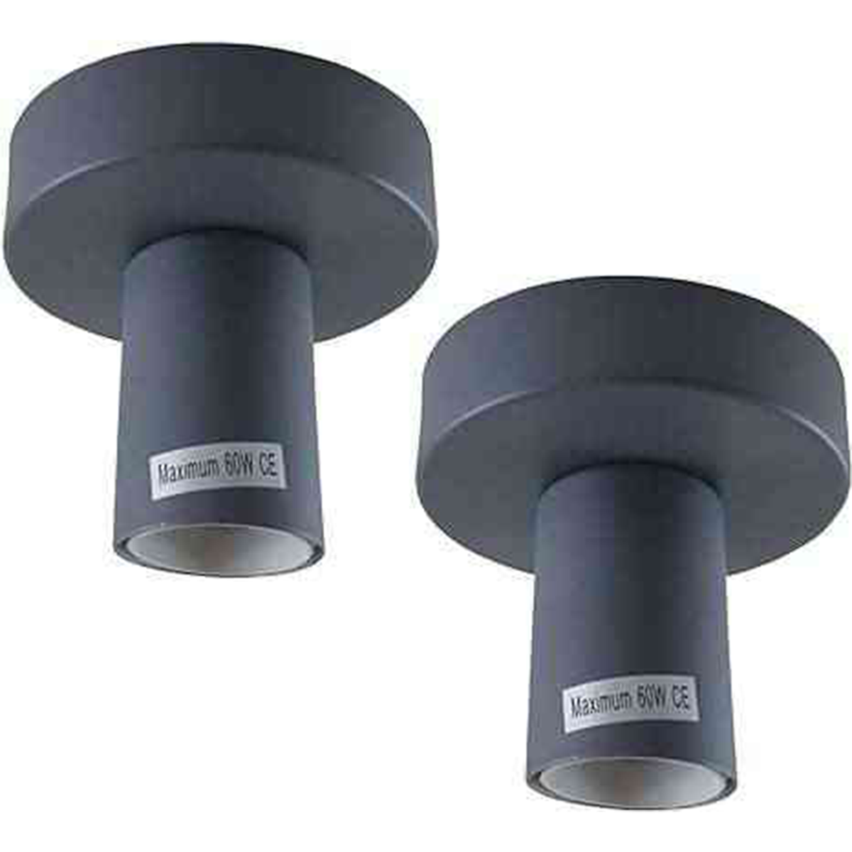 Flush Ceiling Lamp Holder – E27, 7 Colours, Optional Cage & Bulb - Grey (Pack of 2), No Shade, Without Bulb