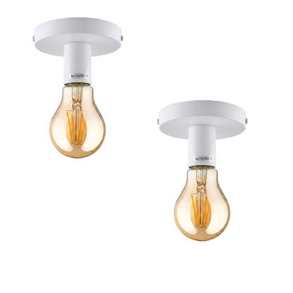 Flush Ceiling Lamp Holder – E27, 7 Colours, Optional Cage & Bulb - White (Pack of 2), No Shade, Without Bulb