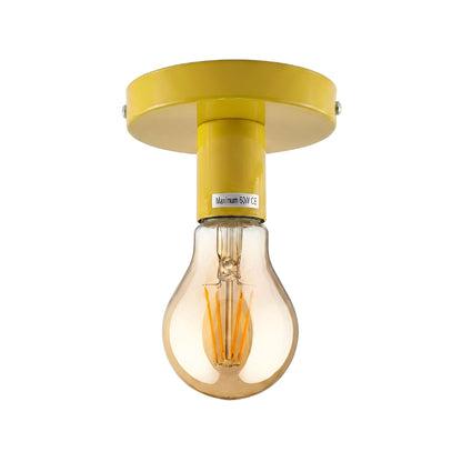 Flush Ceiling Lamp Holder – E27, 7 Colours, Optional Cage & Bulb - Yellow, No Shade, A60 LED Bulb 4W