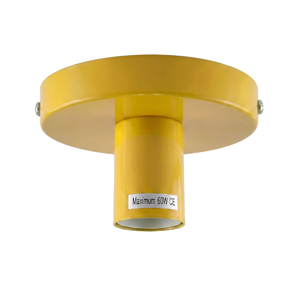 Flush Ceiling Lamp Holder – E27, 7 Colours, Optional Cage & Bulb - Yellow, No Shade, Without Bulb