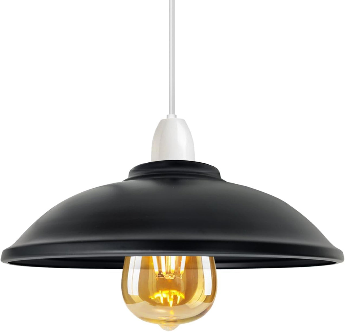 Rustic Saucer Lamp Shade 24 cm – Easy Fit, 6 Finishes - Black, 24 cm with Reducer Ring, Single